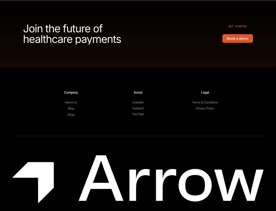 Call to action and footer with Arrow wordmark