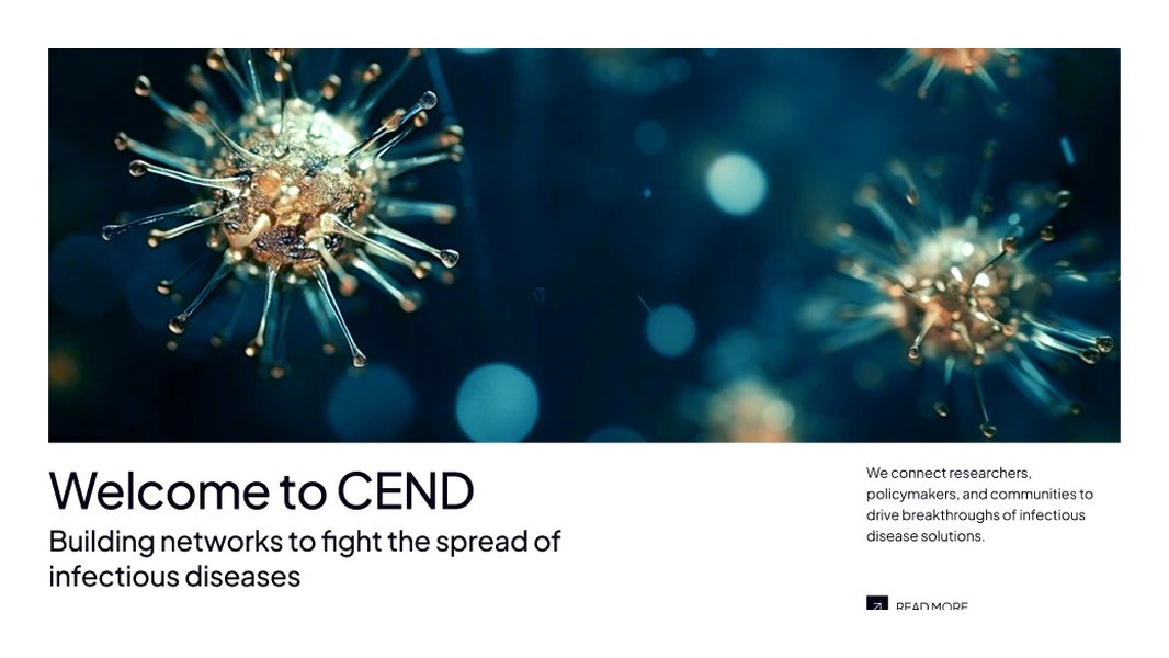 Homepage hero with the Welcome to CEND headline